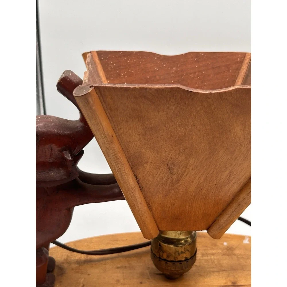 Vintage‎ Handmade Wooden Elephant Planter Lamp